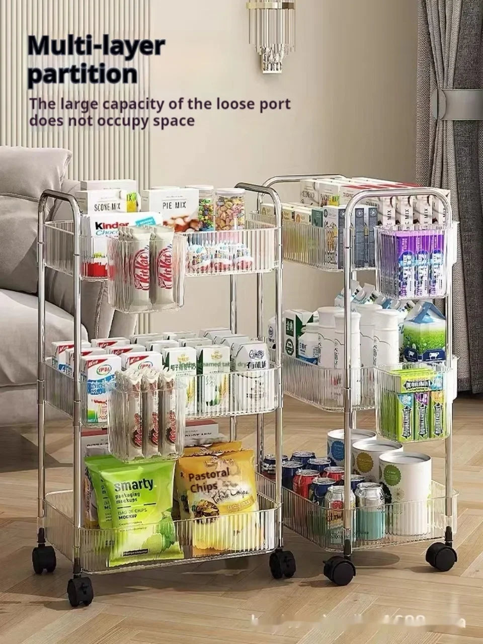 2/3/4 Tiers Mobile Shelf with Wheel Multi-Layers Storage Rack Home Trolley for Snacks Cosmetic Sundries Organizer Rolling Cart