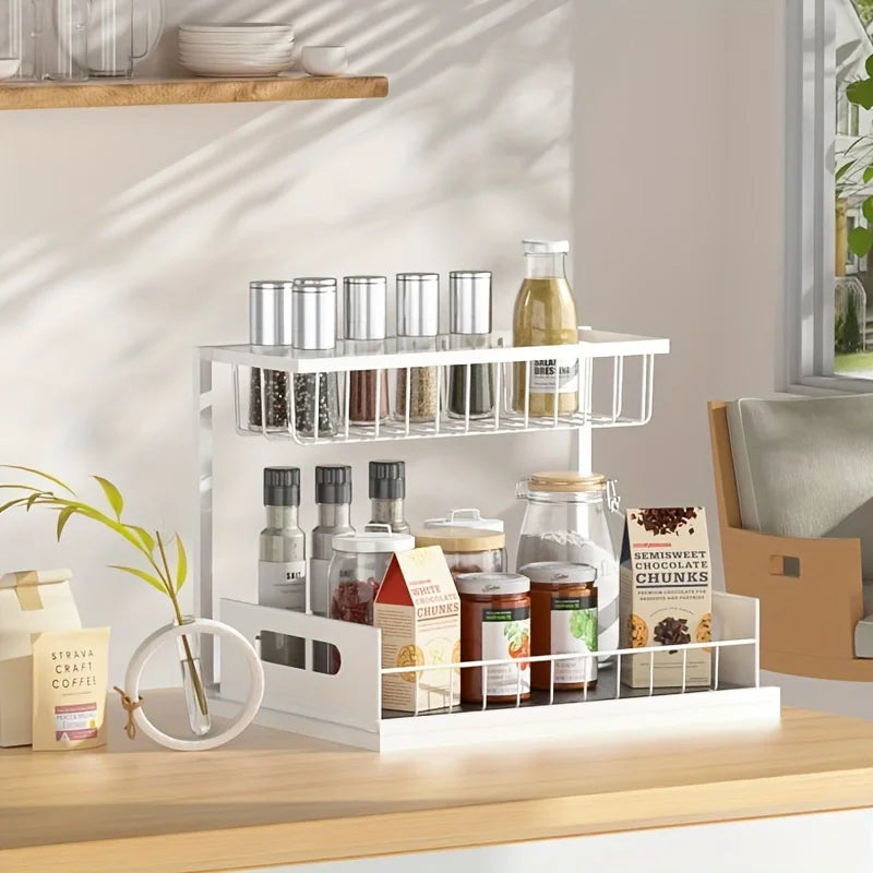 White 2-tier pull-out organizer shelf
