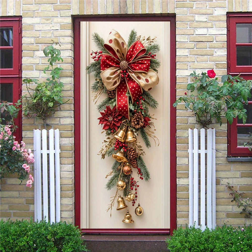 Christmas wall hanging with red bell and green leaf design – in 80 x 120 or 90 x 180 cm