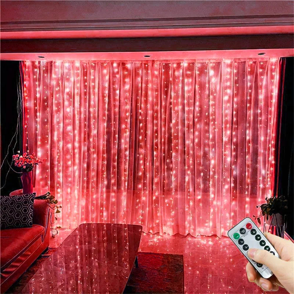 Red USB LED curtain lights with remote