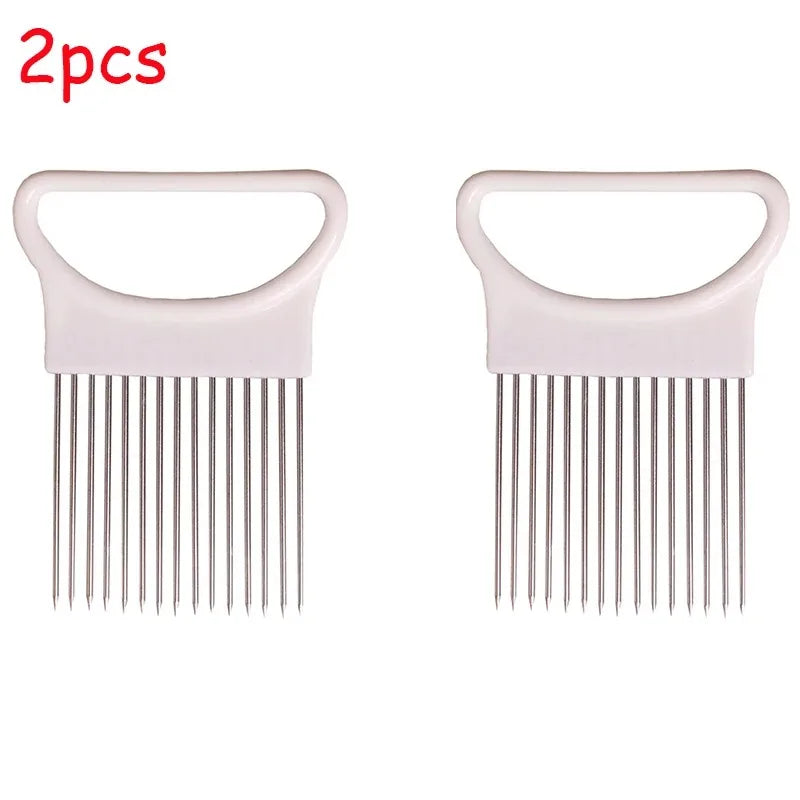 Stainless Steel Onion Cutter Holder Food Slicers Assistant Tomato Onion Slicer Holder Vegetables Cutting Fork Kitchen Gadgets