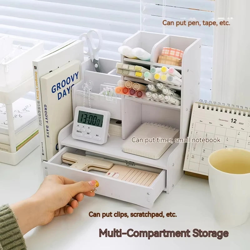Wooden pencil holder desk organizer