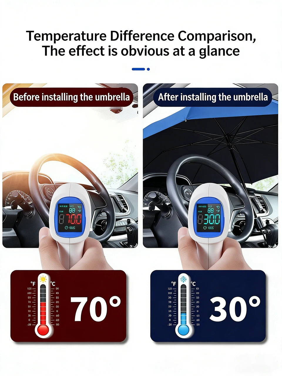 Car windshield sun shade umbrella – folds small for storage