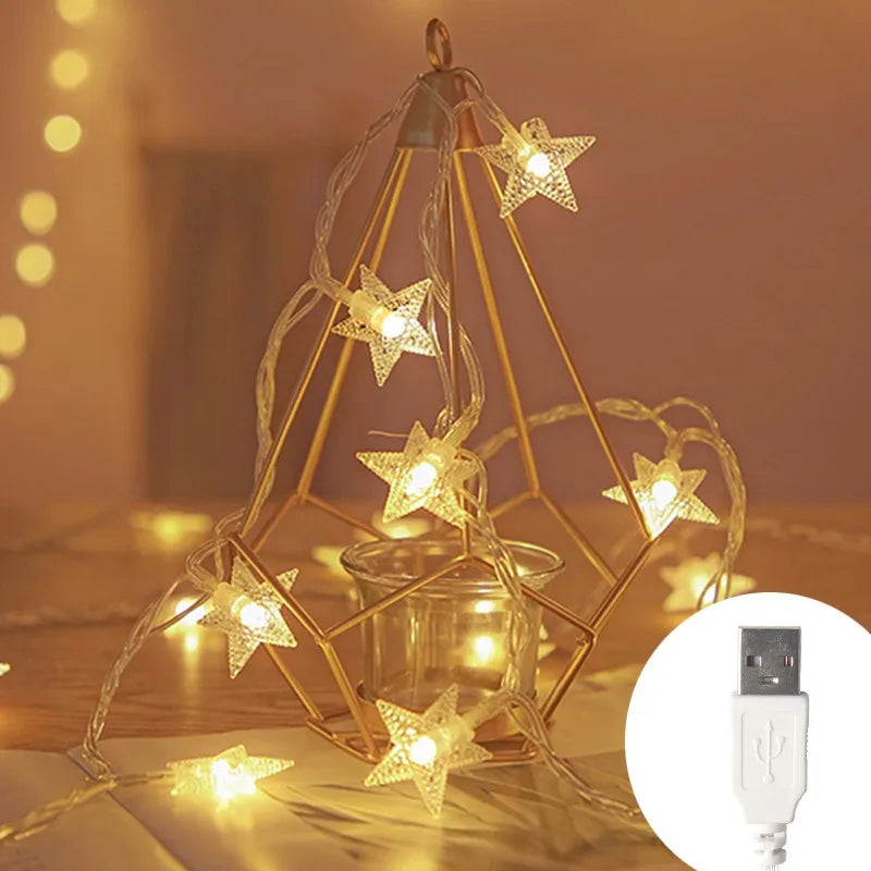 Warm white USB LED star fairy string lights