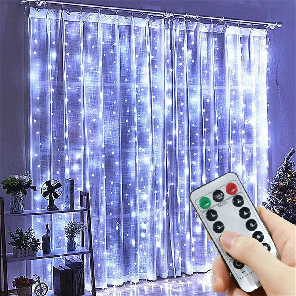 LED curtain string lights with 8 modes
