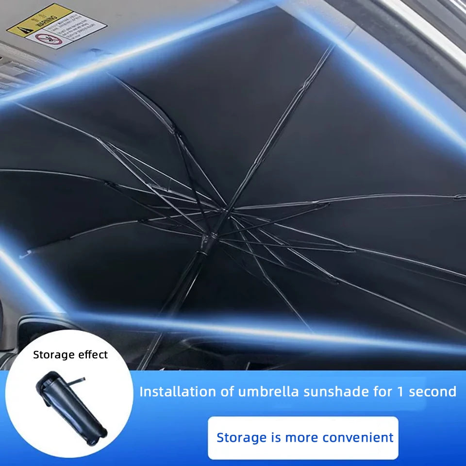 Foldable umbrella-style car windshield sunshade