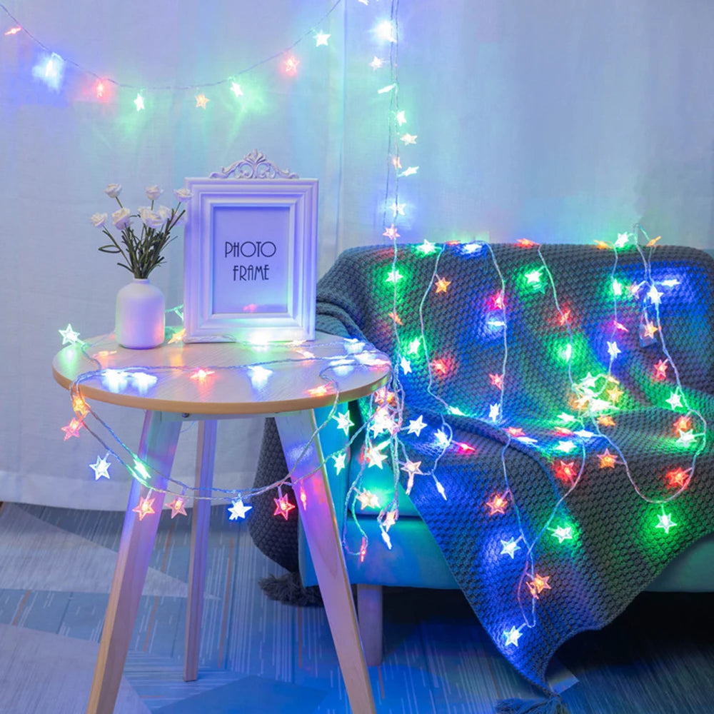 Star-shaped LED fairy lights – for a bookshelf or mantel