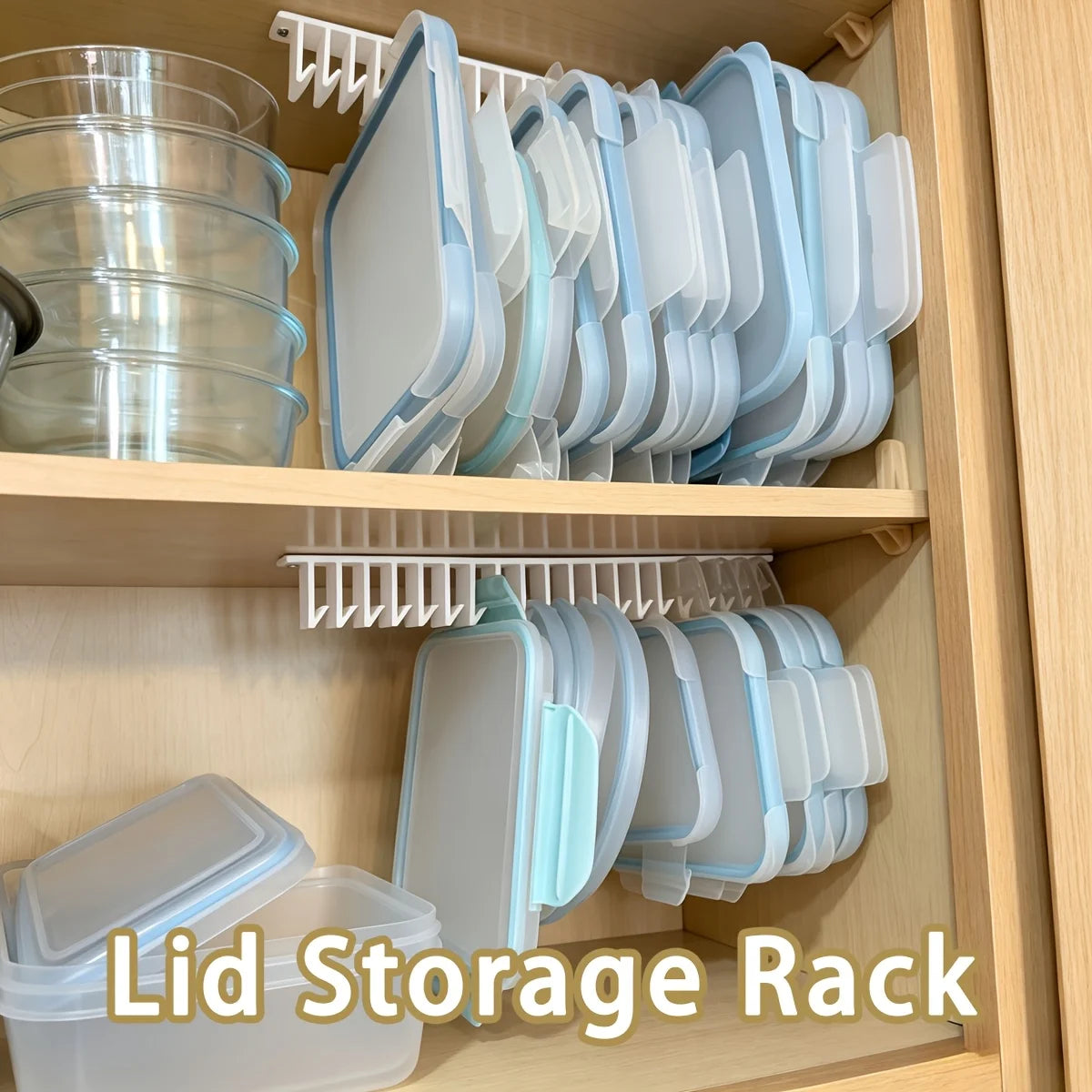 Lid organizer with 5 or 10 slots for a cabinet or wall