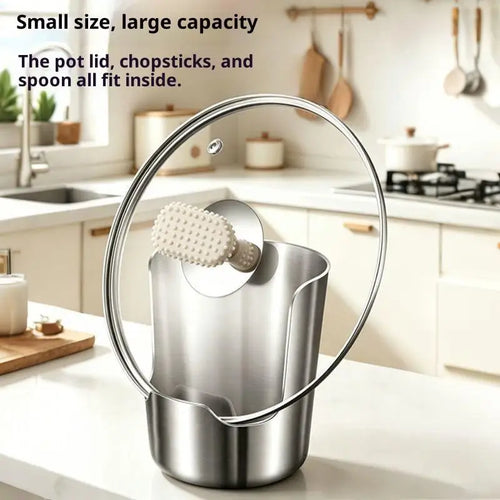 2-in-1 stainless steel pot lid and utensil holder