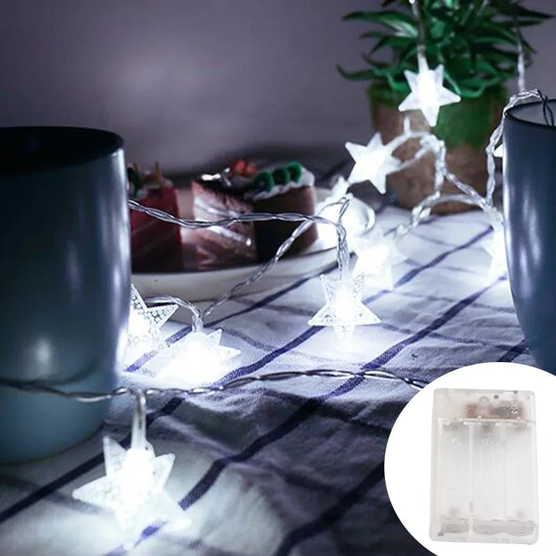 Cool white battery-powered LED star fairy string lights