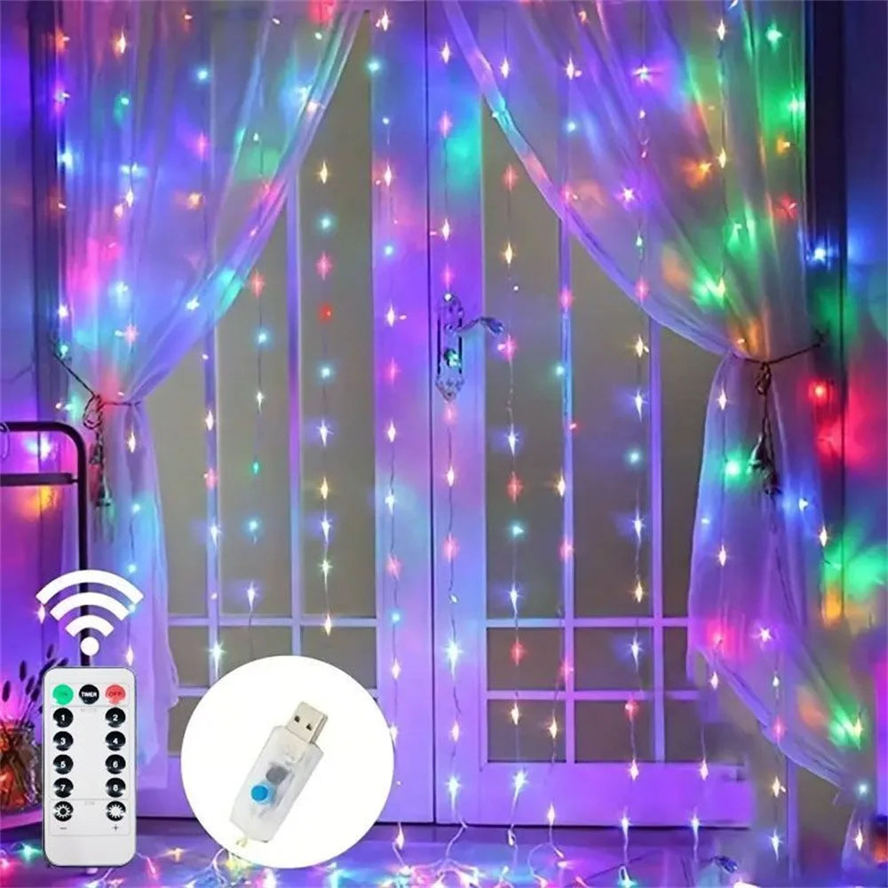 Multicolor USB LED curtain lights with remote