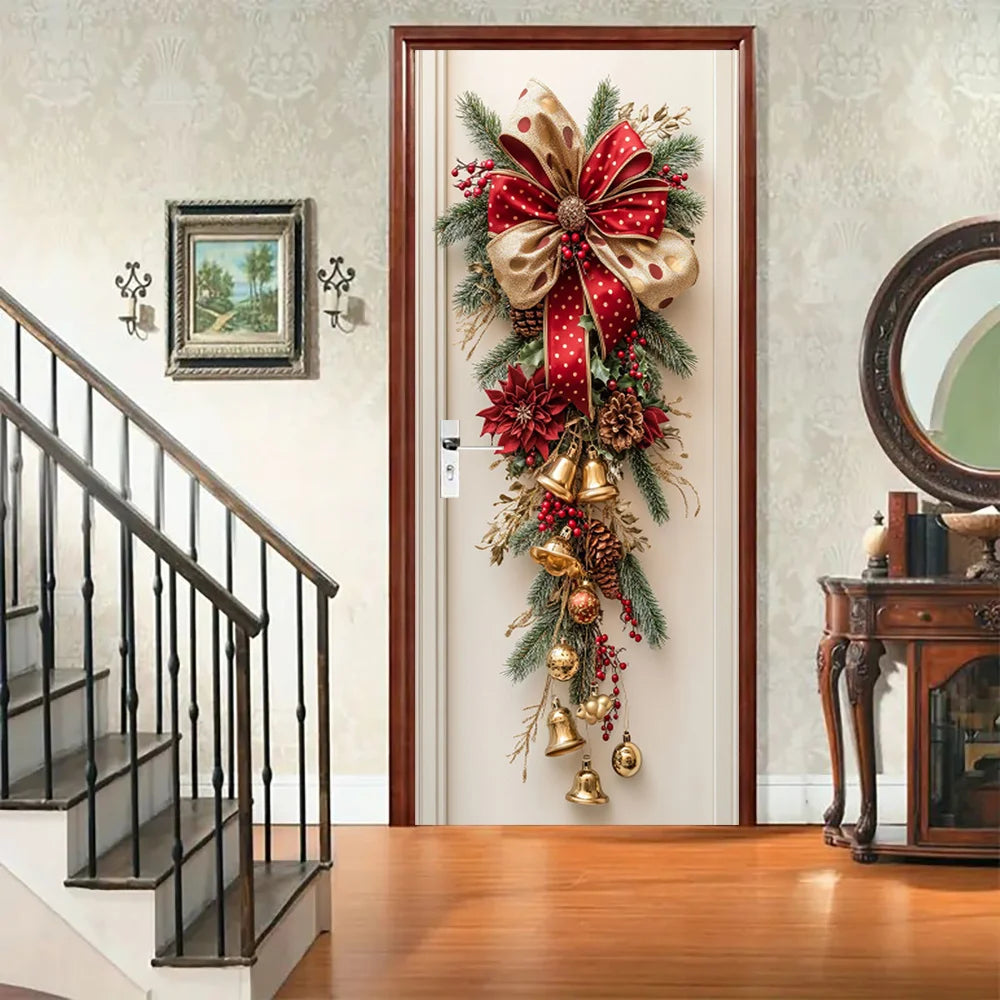 Christmas wall hanging with red bell and green leaf design