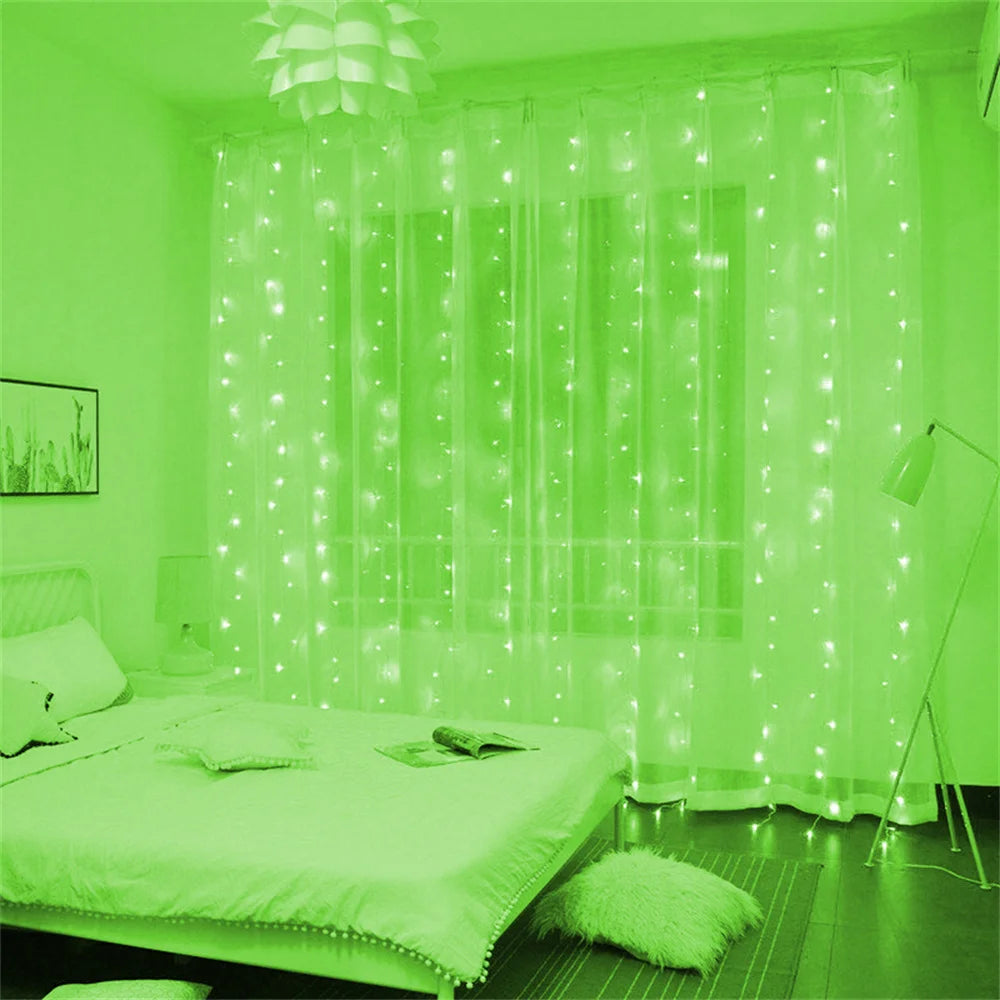 Green USB LED curtain lights with remote