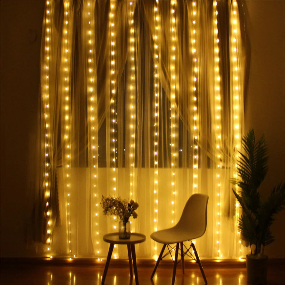 Warm white USB LED curtain lights with remote